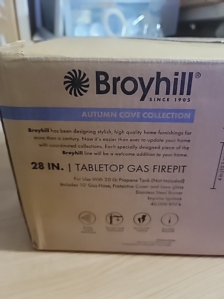 Broyhill 28in Tabletop Gas Firepit. New