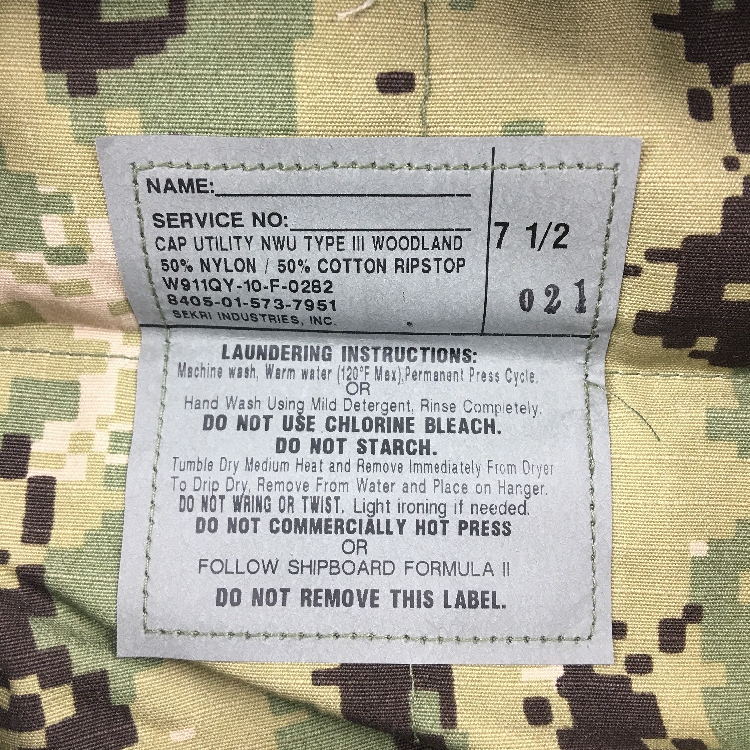 NEW US NAVY NWU Type III AOR2 Woodland UTILITY 8 Point CAP Hat cover 7 1/2