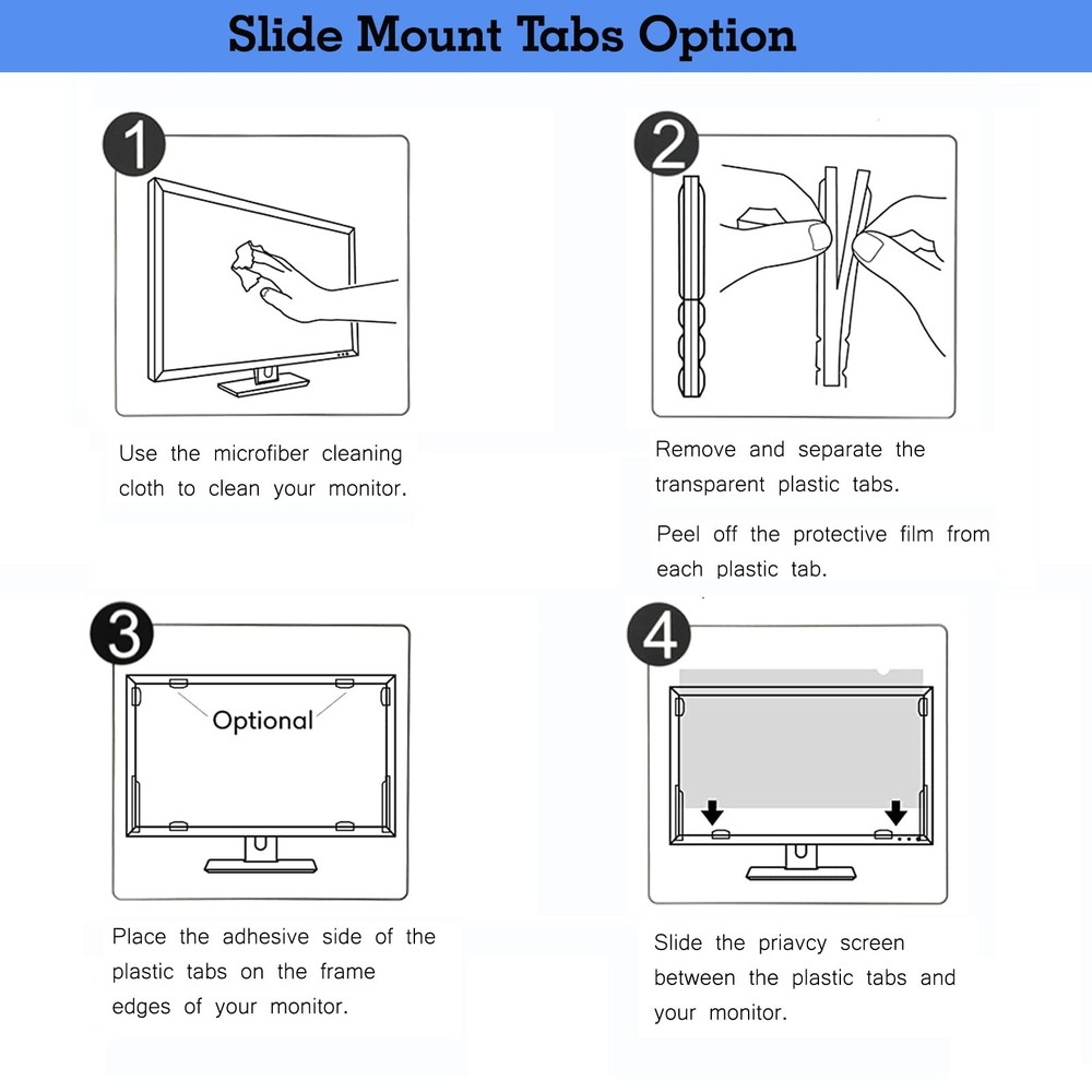 Privacy Screen Filter Adhesive Strips and Slide Mount Tabs, Transparent