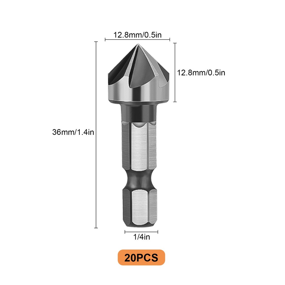 20pcs 6-Flute Countersink Chamfer Drill Bits Deburring for Wood Metal Plastic