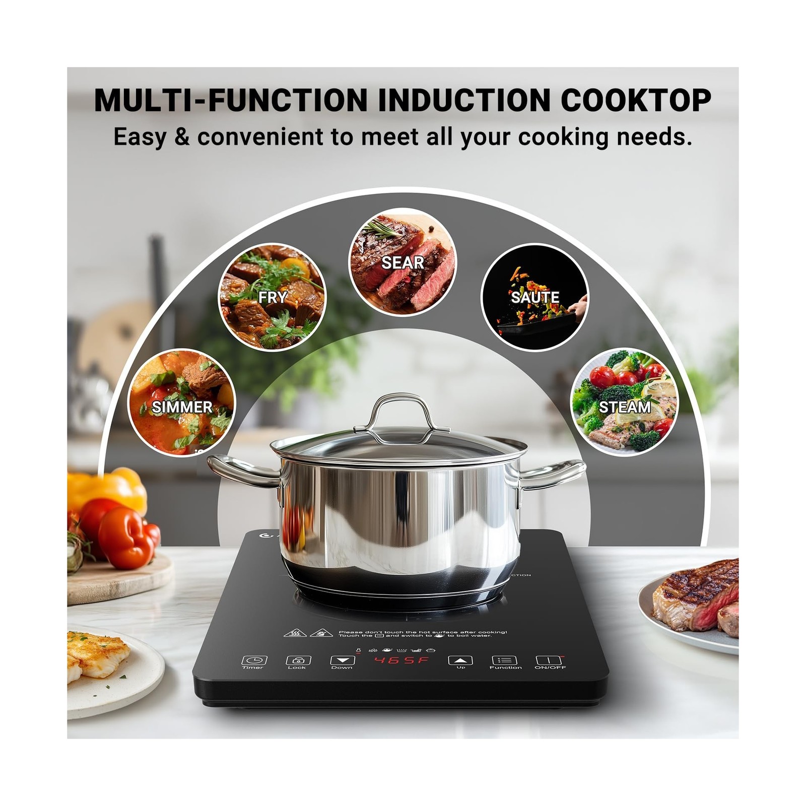 AMZCHEF Portable Induction Cooktop 20 Temperature & Power Levels, 1800W Induc...