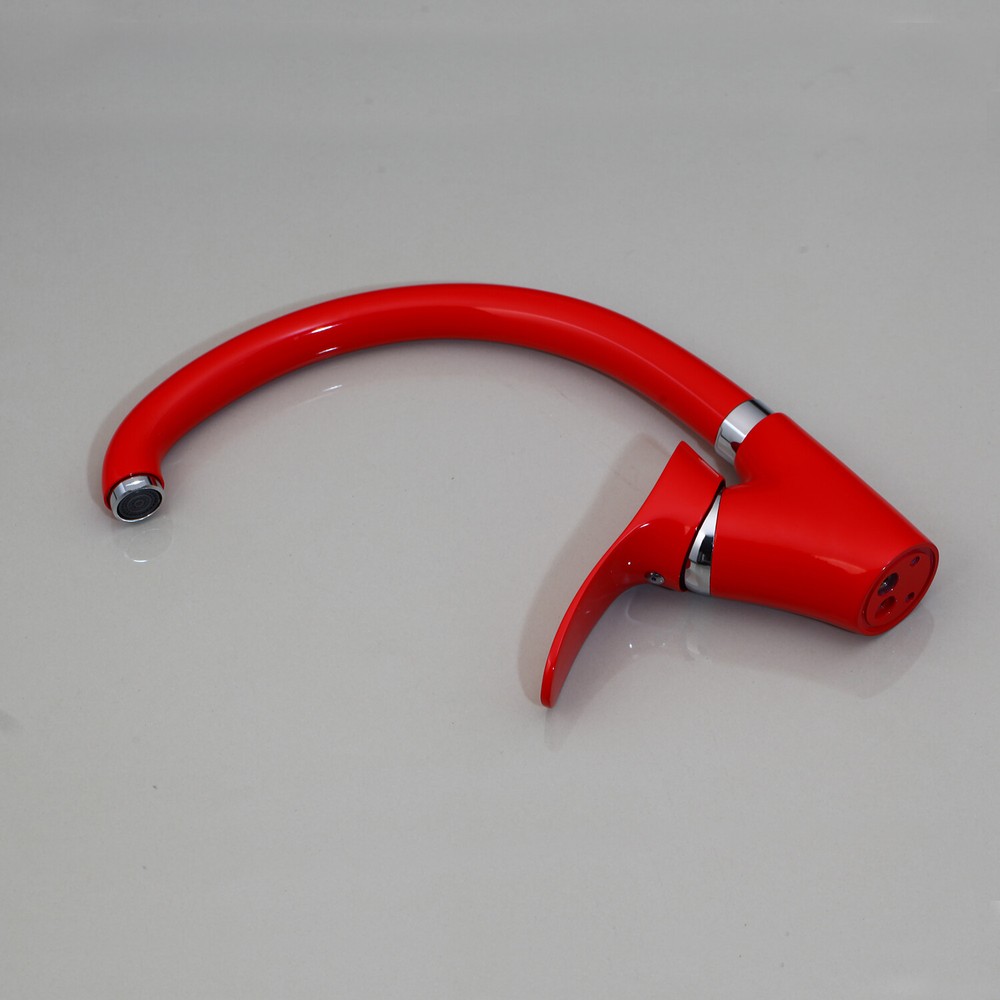 Kitchen Basin Red Faucet Deck Mounted Single Handle&Hole Brass Mixer Vanity Taps