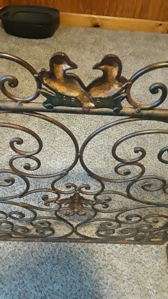 Wrought Iron Fireplace Screen, 3 Panel, Bird Accent