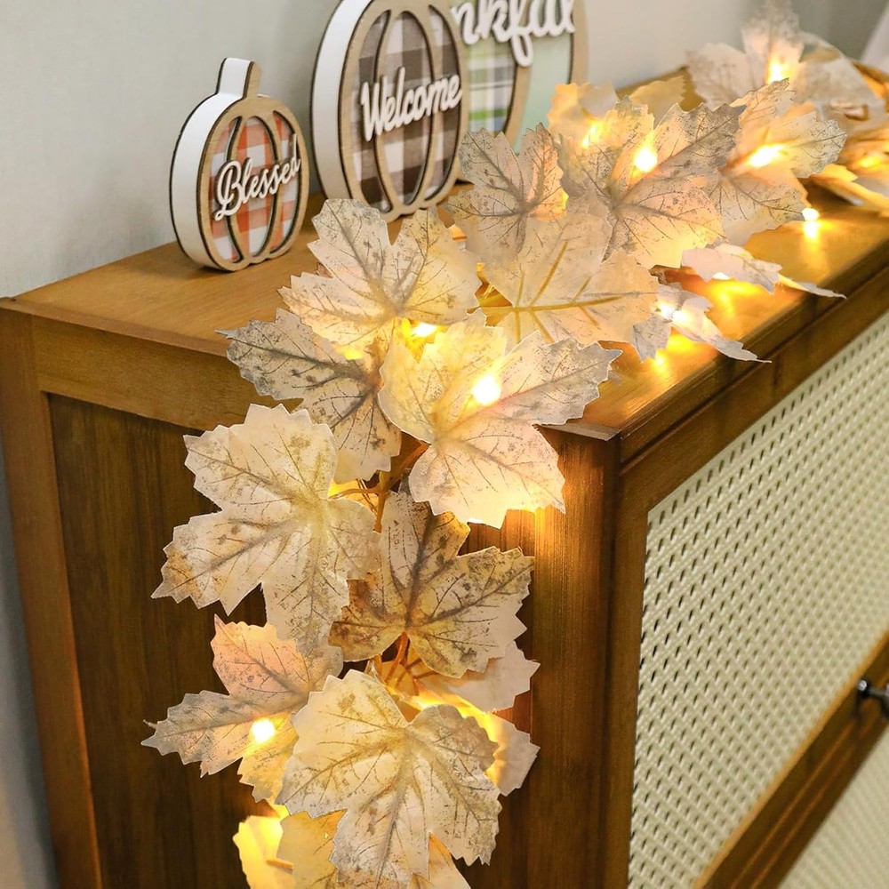 Timer - 2 Pack Fall Decor Garland with Lights 2 Pack, Grey White