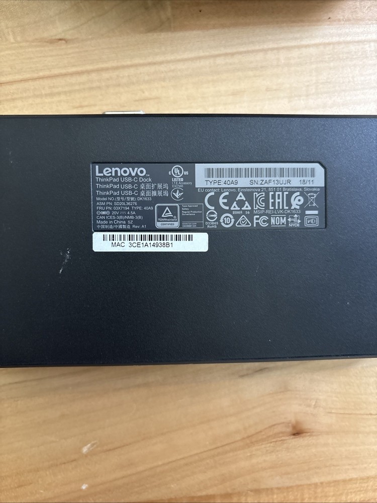 Lenovo ThinkPad USB-C Docking Station Model Dk1633