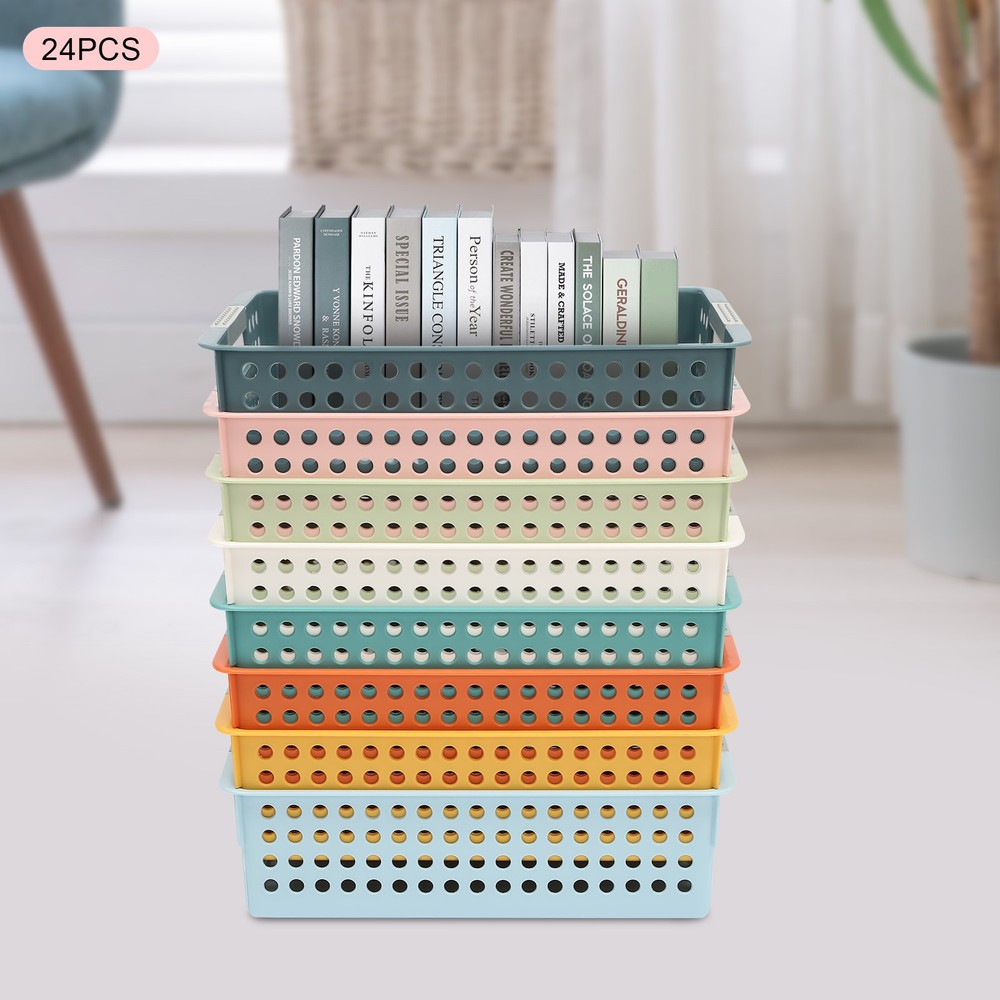 24 Pack Colorful Mesh Classroom Baskets, Stackable Storage Bin, Book Basket