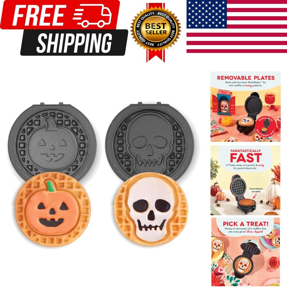 Multimaker Mini System Two 4” Nonstick Removable Waffle Plates (Skull & Jack-O-L