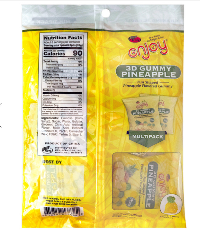 Two Enjoy 3D Pineapple Gummy Candy - 8 Pack Multipack, Fun Shaped, 2 bag
