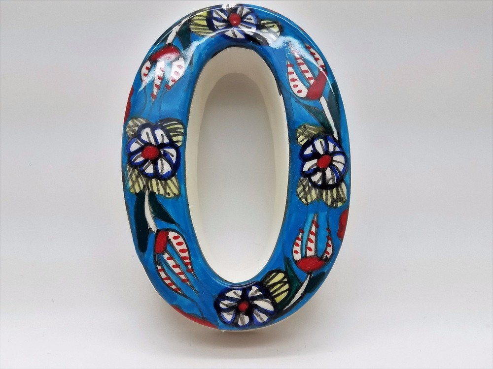 Mediterranean Handmade Ceramic Number Tile Light Blue