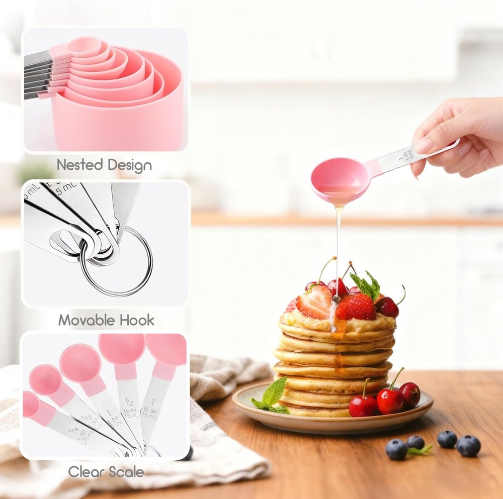 Measuring Cups and Spoons Set, 10 Pieces Stackable Measure Tools with Stainless