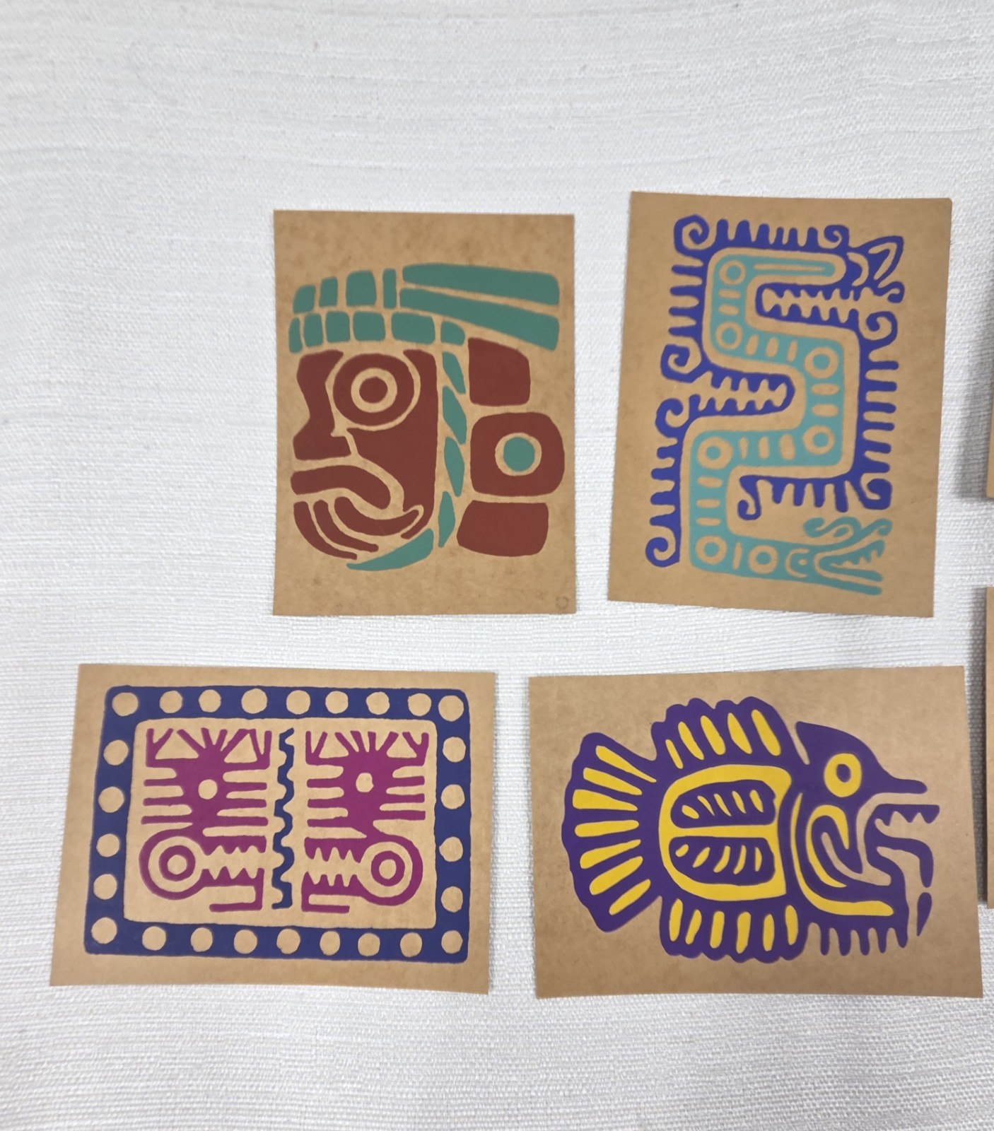 Aztec Folk Art Hand Stamped Postcards Set Of 6 Mexico Chicahuastli Colorful
