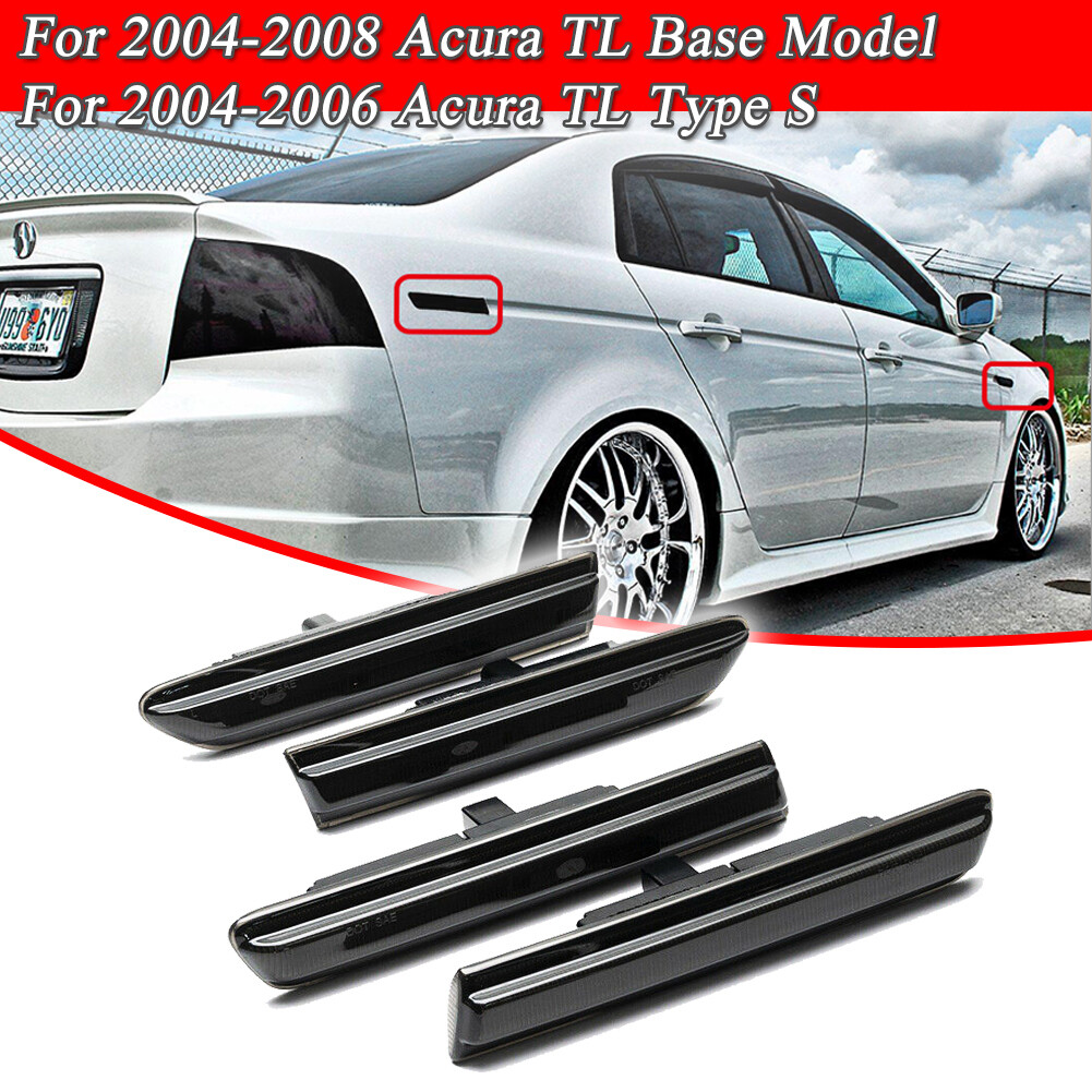 For 2004-08 Acura TL 4PCS Front+Rear White LED Side Marker Lights Lamps Smoked