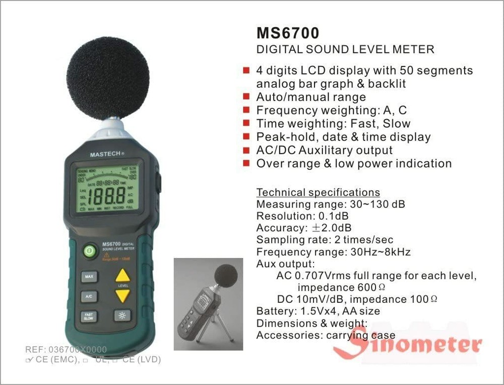 Sinometer MS6700 Auto Range Digital Sound Level Meter Tester