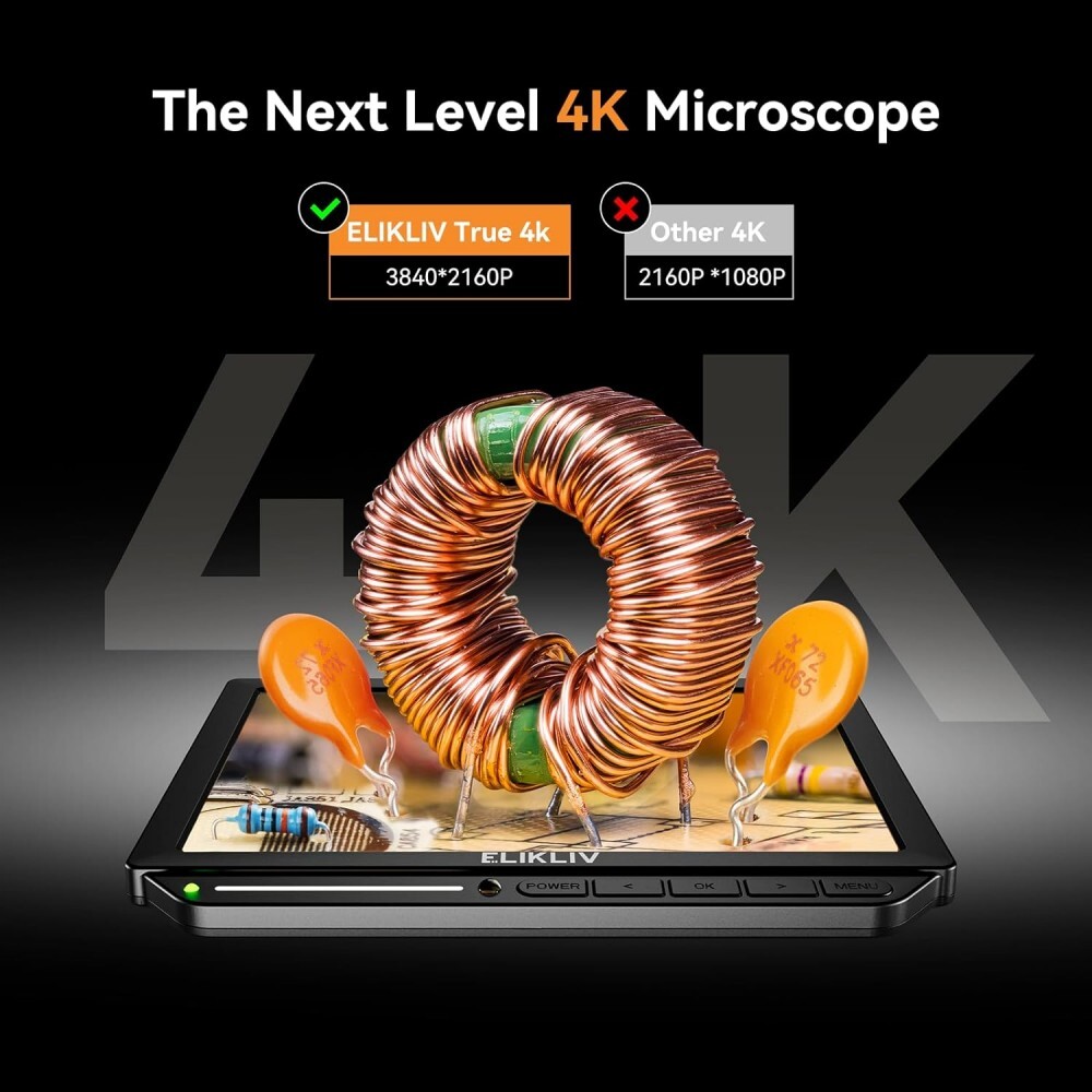 2000X LCD Digital Microscope Elikliv EM4K 4K 52MP Soldering Microscope w/ Stand