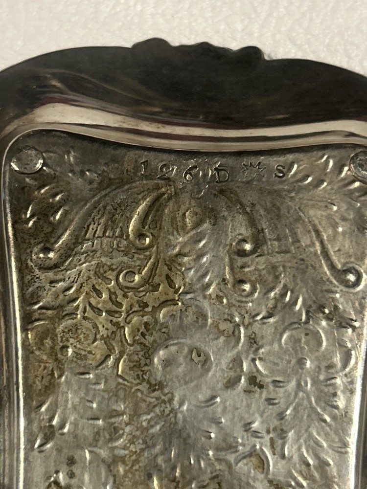 Antique Victorian Signed Gilbert Silverplate Footed CANDLE Wick SNUFFER & Tray