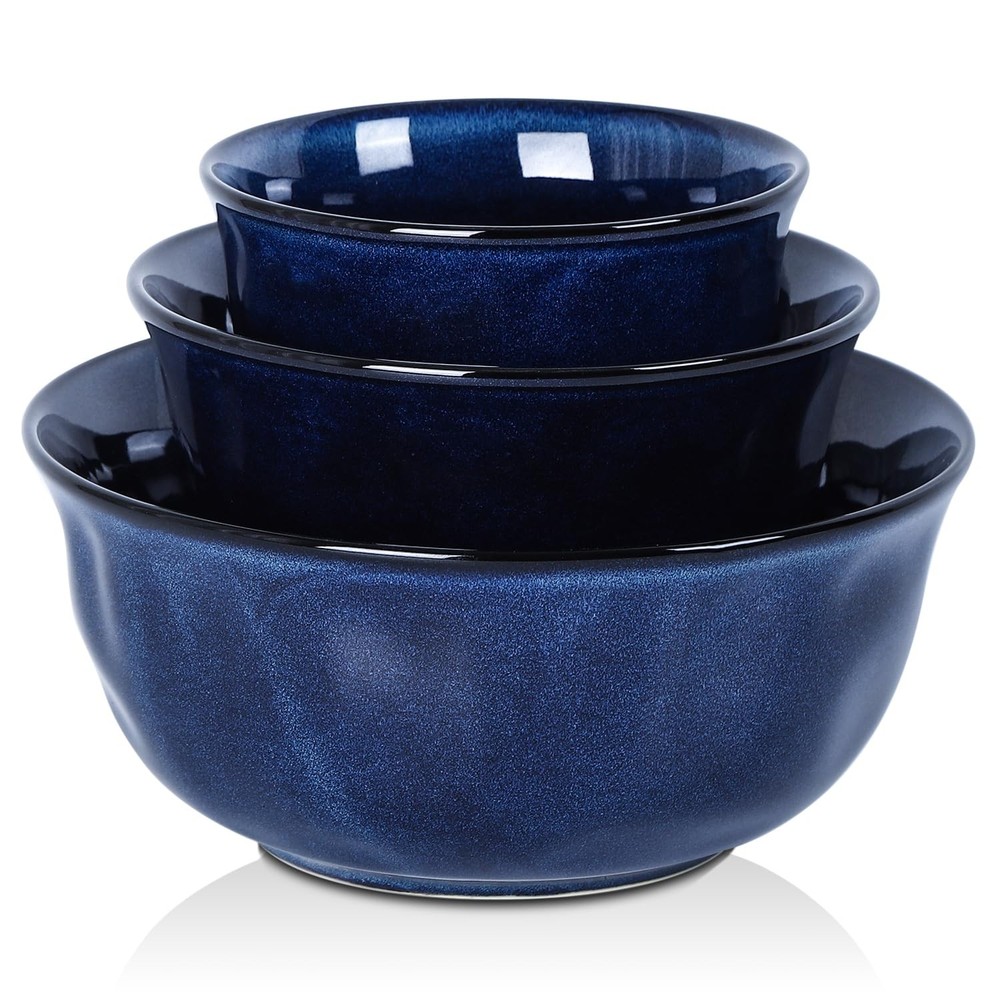 vicrays Ceramic Mixing Serving Bowl Set: Nesting Stoneware Kitchen Decorative La