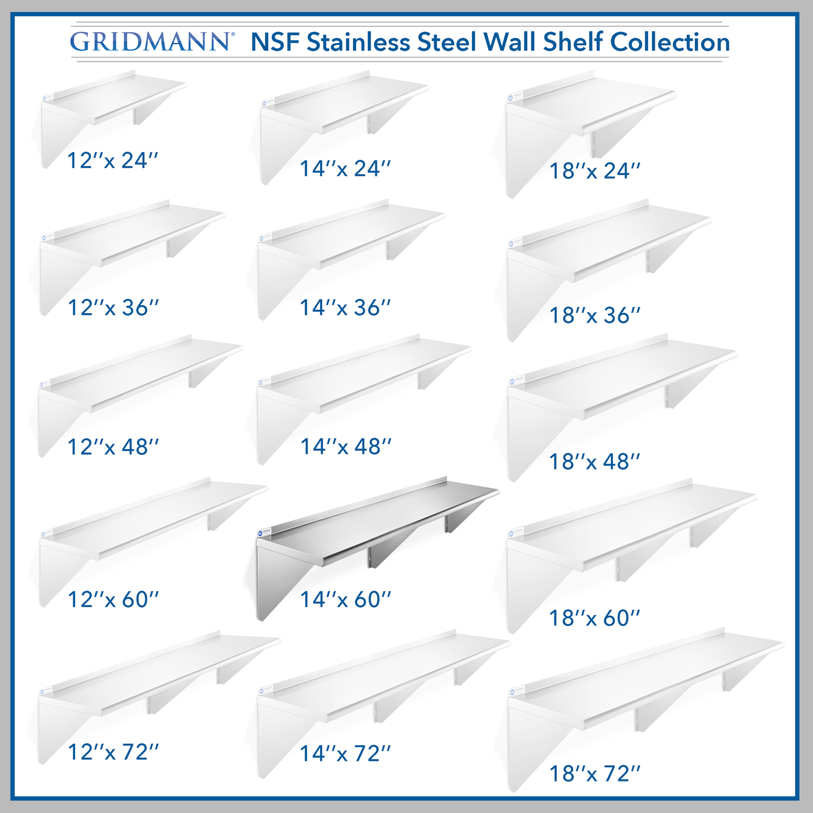 NSF Stainless Steel 14" x 60" Commercial Kitchen Wall Shelf Restaurant Shelving