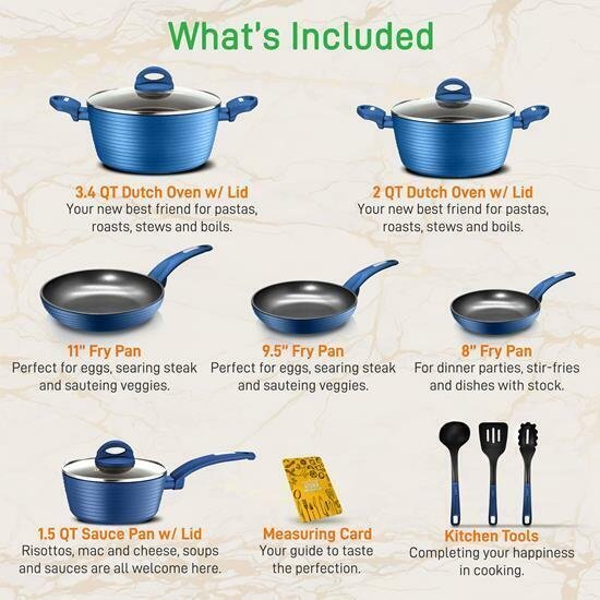Nutrichef Kitchenware Pots & Pans Set-Stylish Cookware, Non-Stick Coating