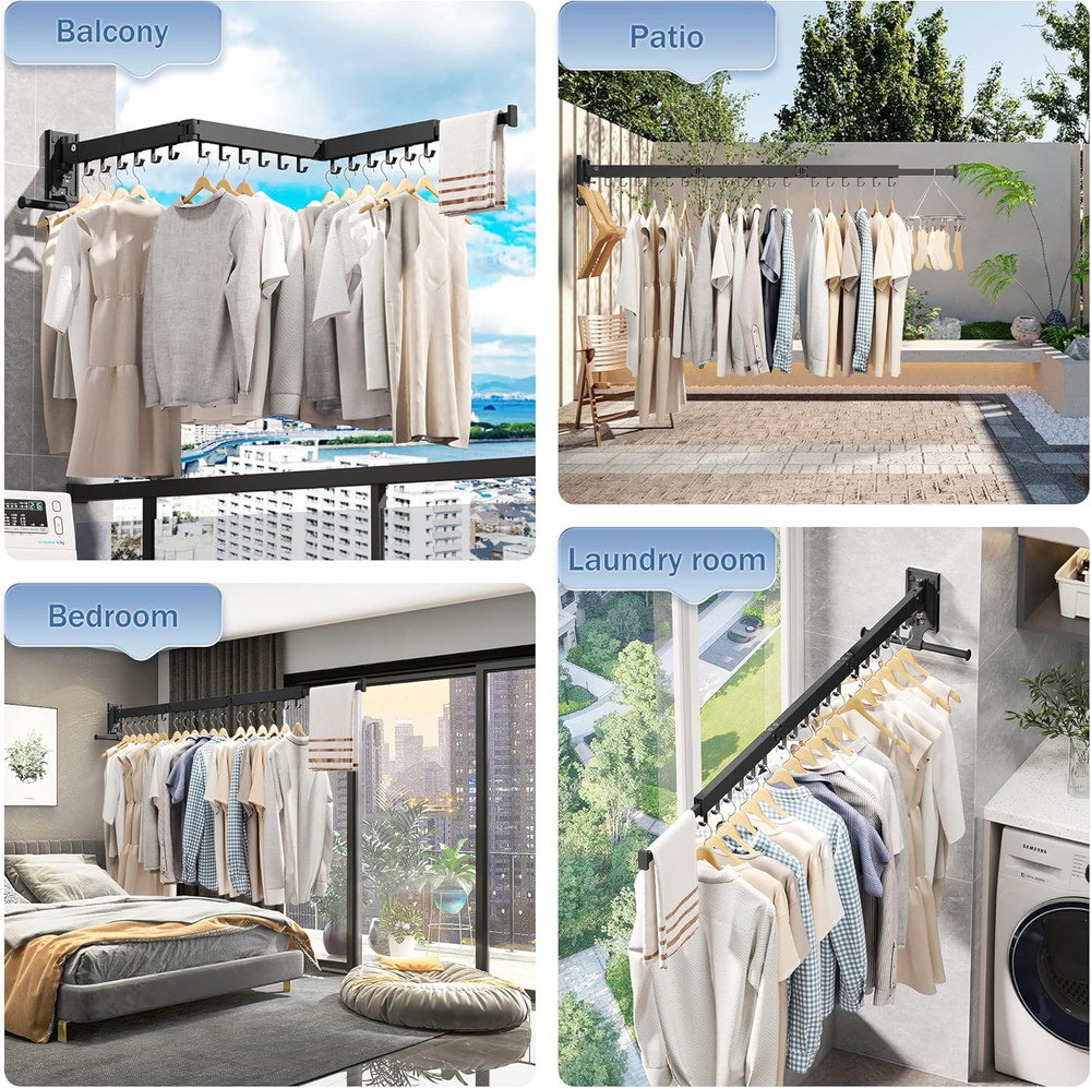 Folding Wall-Mounted Clothes Drying Rack for Laundry Room Organization