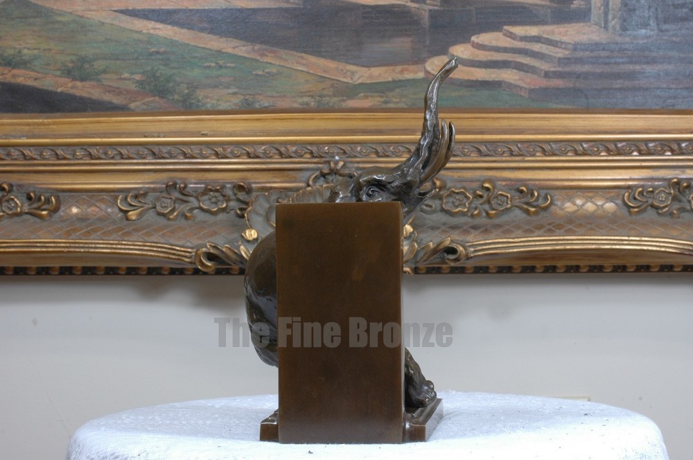 Signed Bronze Statue two elephant book end bookend bronze sculpture