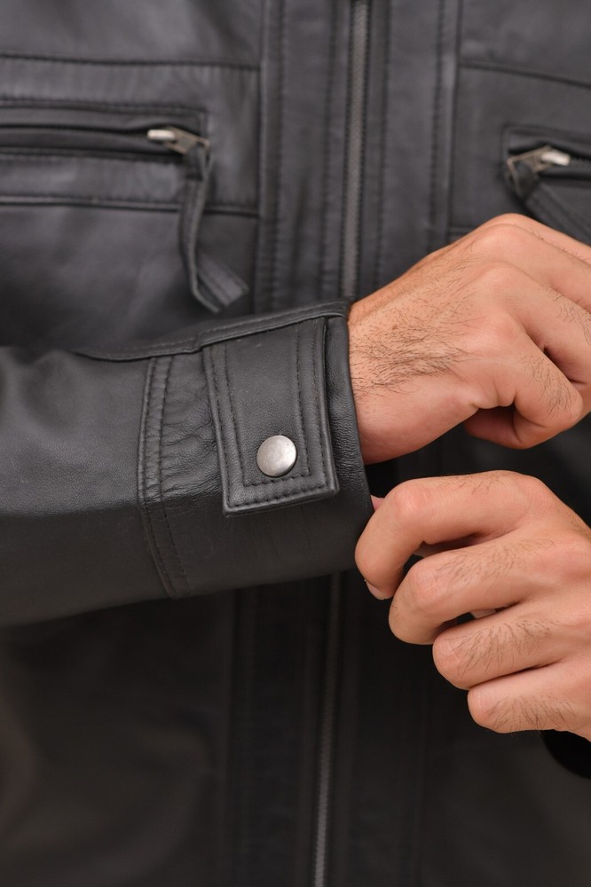 Men's Quilted Black Genuine leather jacket