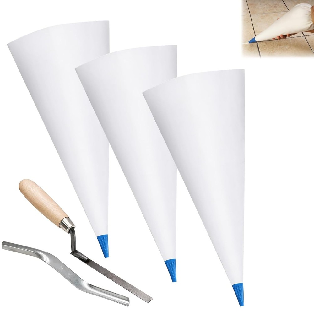 3 Pack Tile Grout Masonry Mortar Bag & Brick Jointer & Tuck Pointers