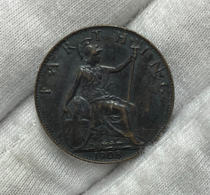 1908 Great Britain Farthing Coin High Grade