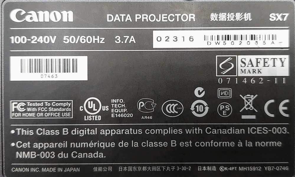 Canon SX7 Data Projector