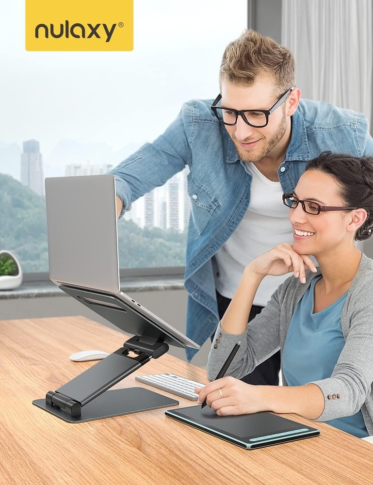 Height Adjustable Laptop Stand for Desk Dual Foldable Aluminum Computer Riser