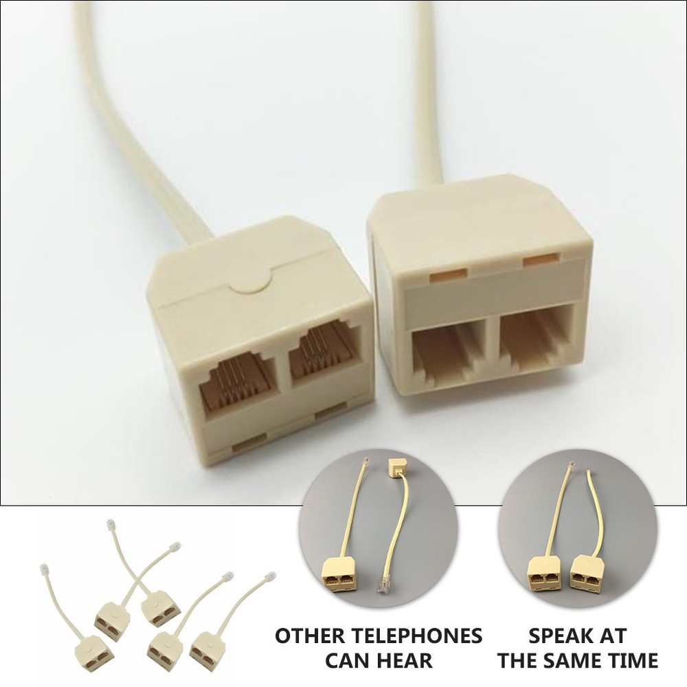 5 Pcs 2 Way Telephone Plug Landline Splitter Adapter Socket