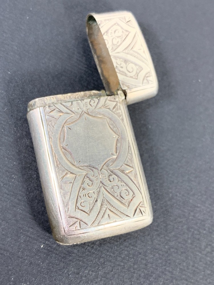 Small Victorian silver engraved vesta case, Birmingham 1887