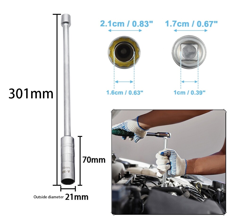 16mm Swivel Magnetic Spark Plug Socket 3/8 Drive Thin Wall Socket Removal Tool*1