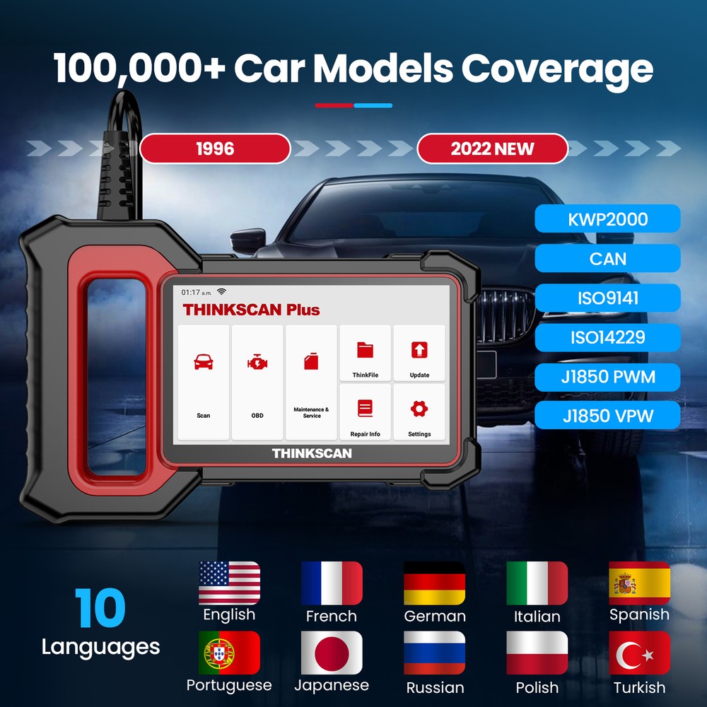 THINKSCAN PLUS S4 OBD2 Scanner ABS SRS EPB 5 System Diagnostic Tool FCA AutoAuth