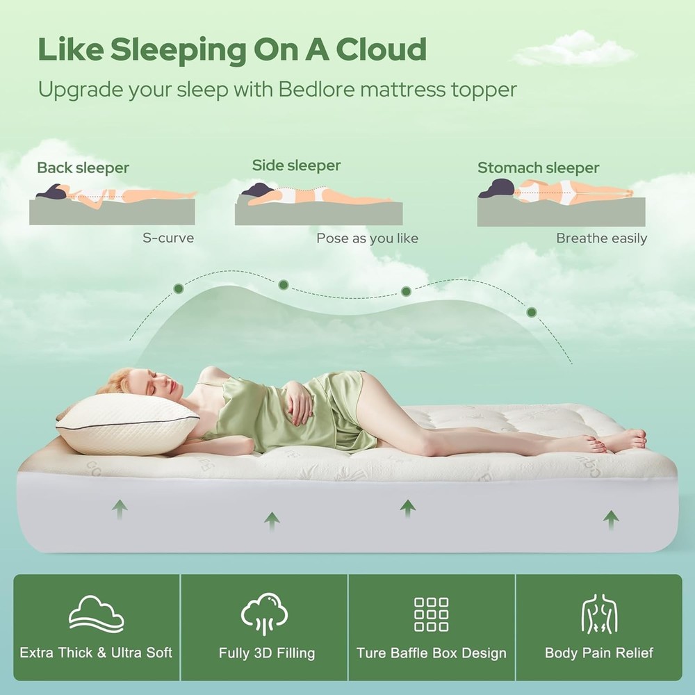 Soft Bamboo Mattress Pad - Stretchable Pockets - Queen Size