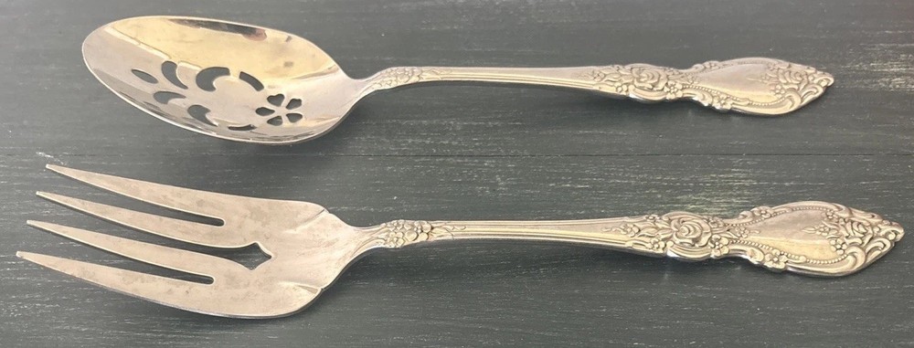 2 Pc Oneida WORDSWORTH Stainless Pierced Serving Spoon & Cold Meat Serving Fork