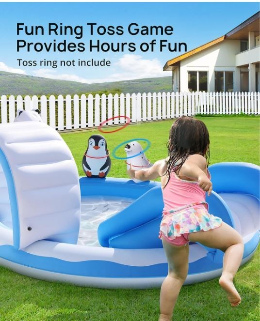 Inflatable Splash & Play Center Kiddie Pool with Slide Children Ice & Snow