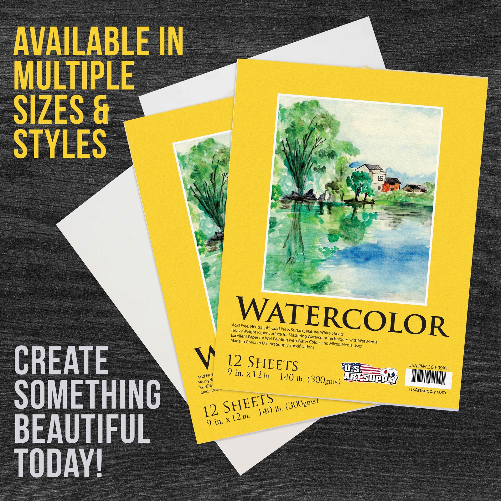 9" x 12" Watercolor Painting Paper Pads, 2 Pads, 12 Sheets Each, 140lb 300gsm