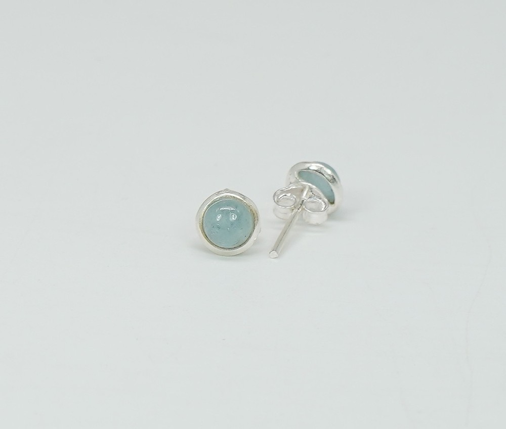 925 Solid Sterling Silver Aquamarine Round Stud Earring