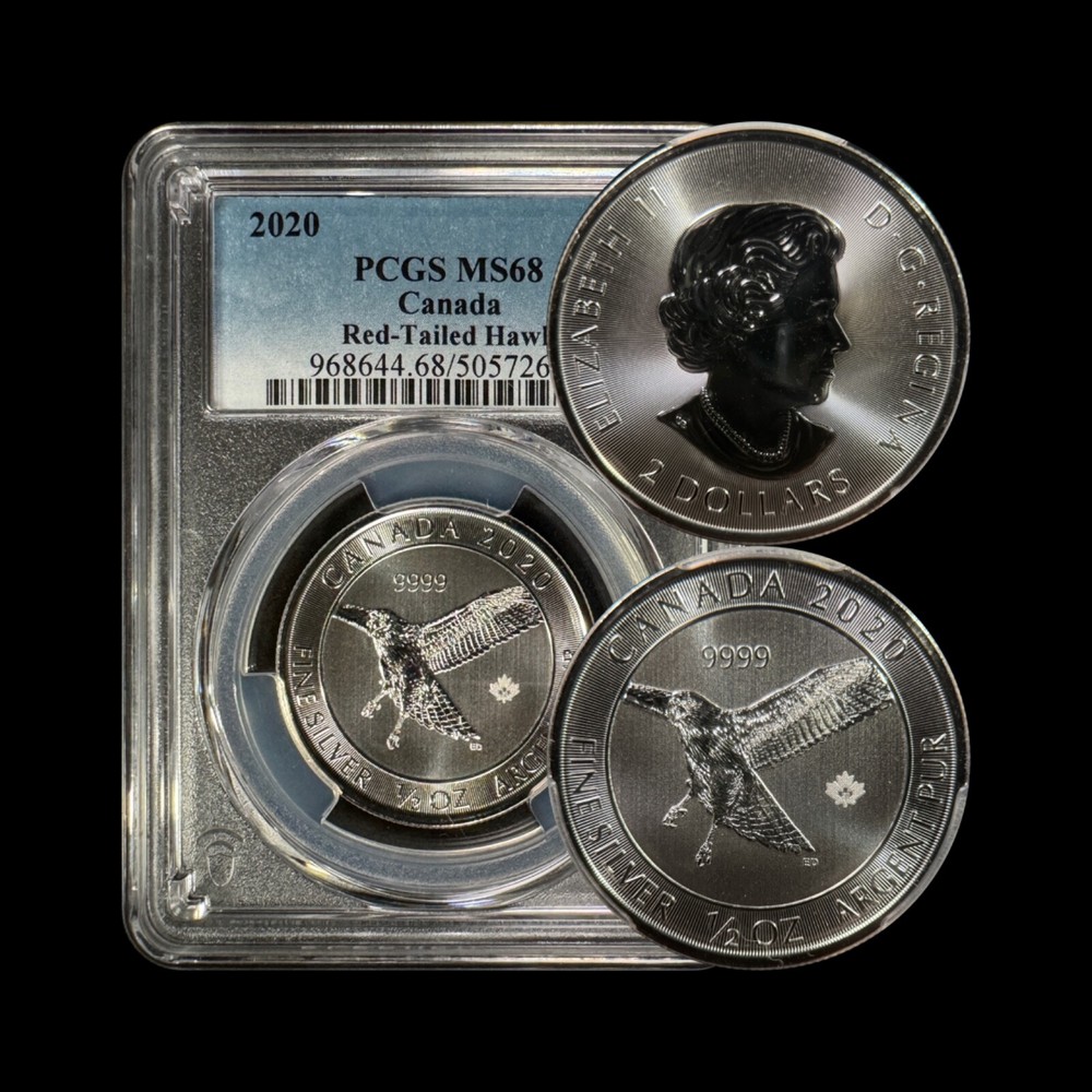 CANADA. 2020, 2 Dollars, Silver - PCGS MS68 - Top Pop 🥇 Red-Tailed Hawk, Maple