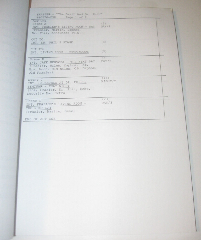FRASIER ORIGINAL SCRIPT 2003 SEASON 10 EPISODE "THE DEVIL AND DR. PHIL"