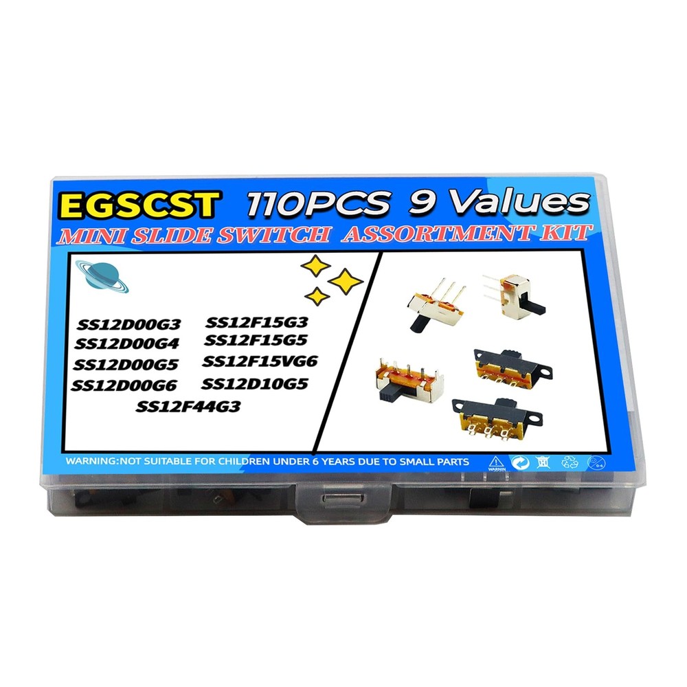 EGSCST 110PCS 9Values SPDT Micro Mini Slide Switch Kit 1p2t Toggle silver