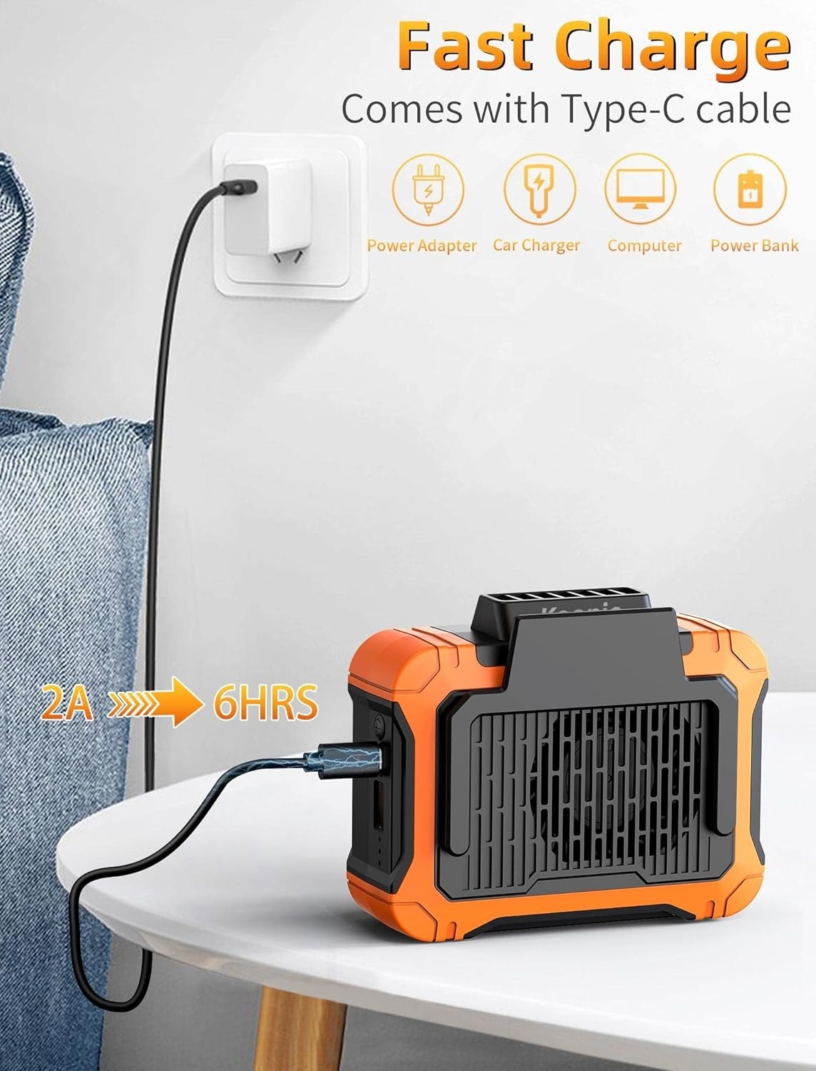 Koonie 10000mAh Waist Clip Fan with Solar Panel 30H Working Flashlight & Charger