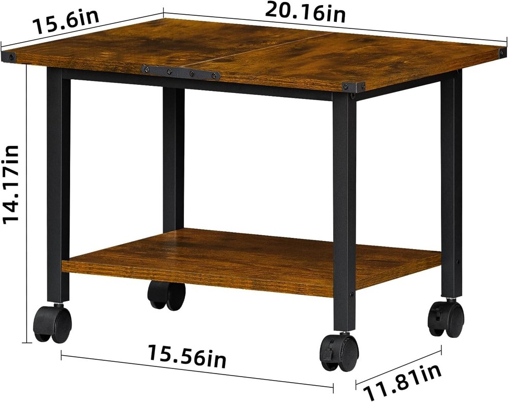 Compact Rolling Printer Stand with Rustic Finish - Easy Assemble & Versatile