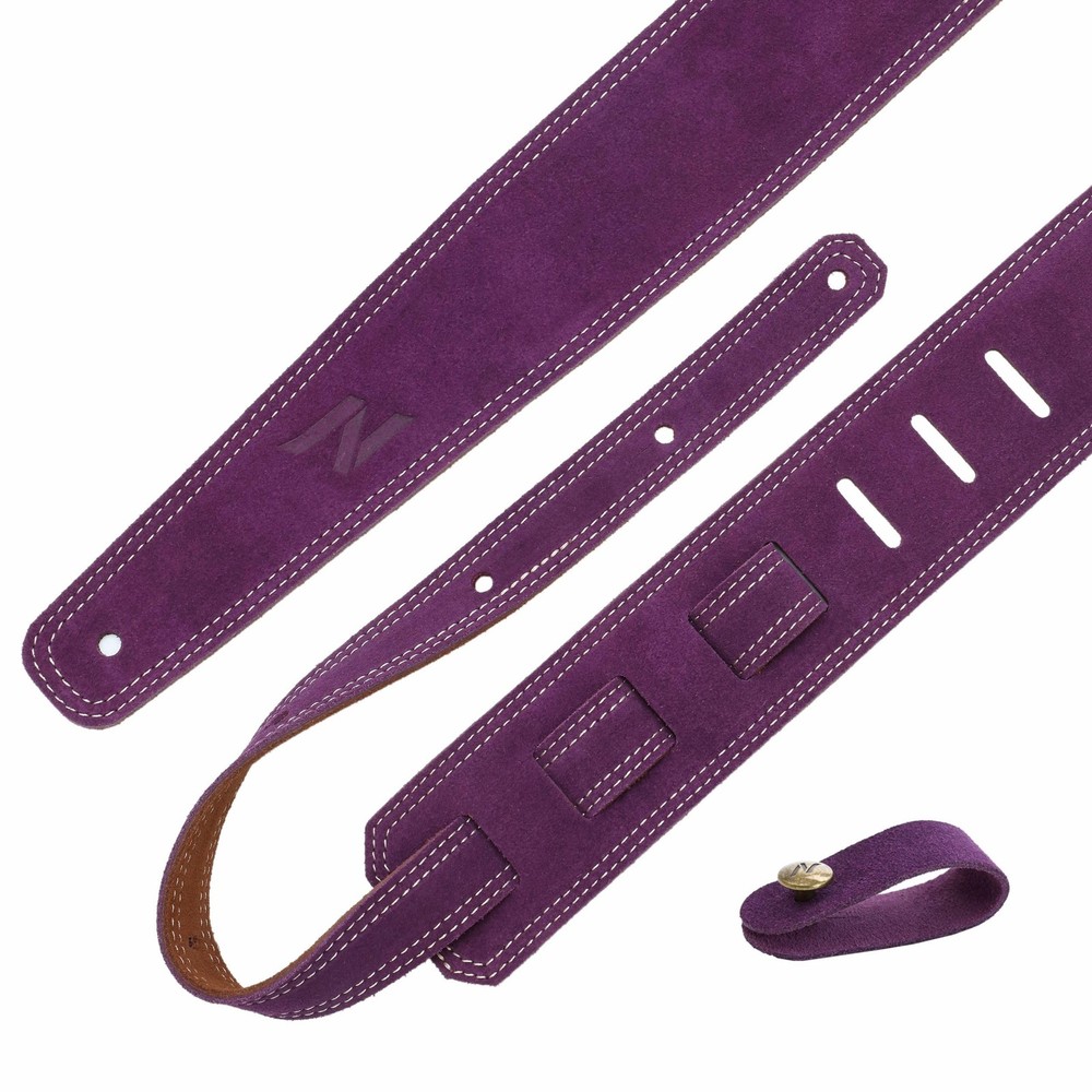 Bavarian Leather Guitar Strap with Foam Padding, Cable Loop, Lavender Purple