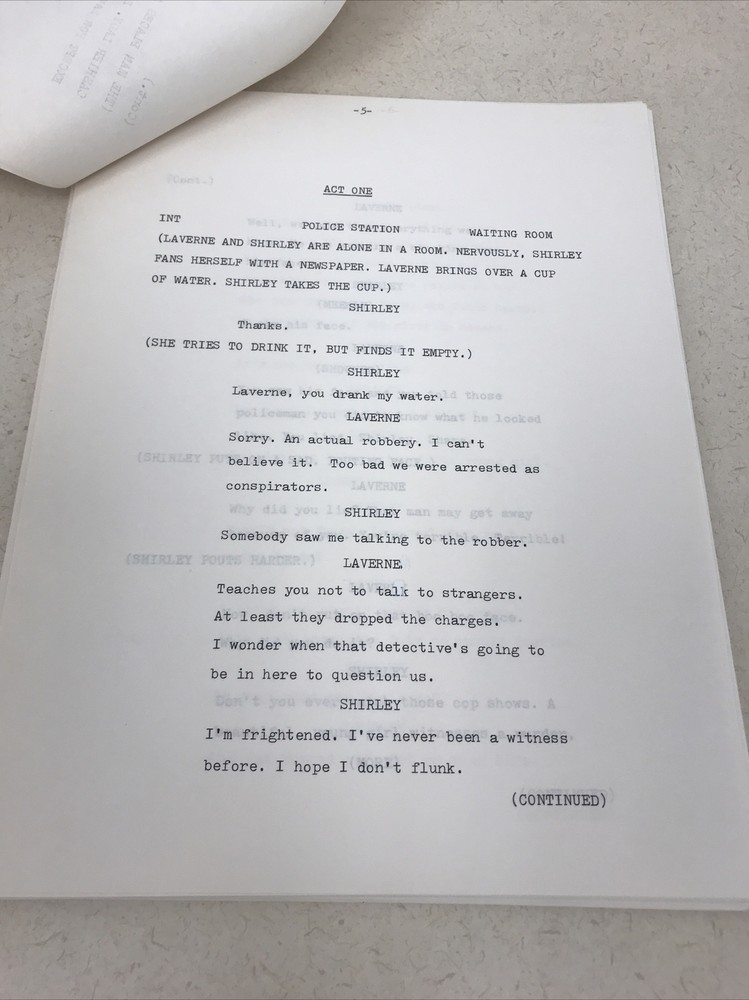 Vintage Script Laverne And Shirley Spec Draft Written By Monte Rivers