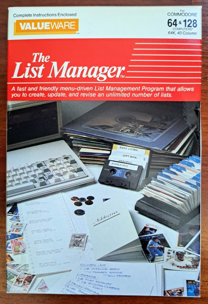 The List Manager, Commodore 64 & 128, 1986, Diskette, Vintage Software