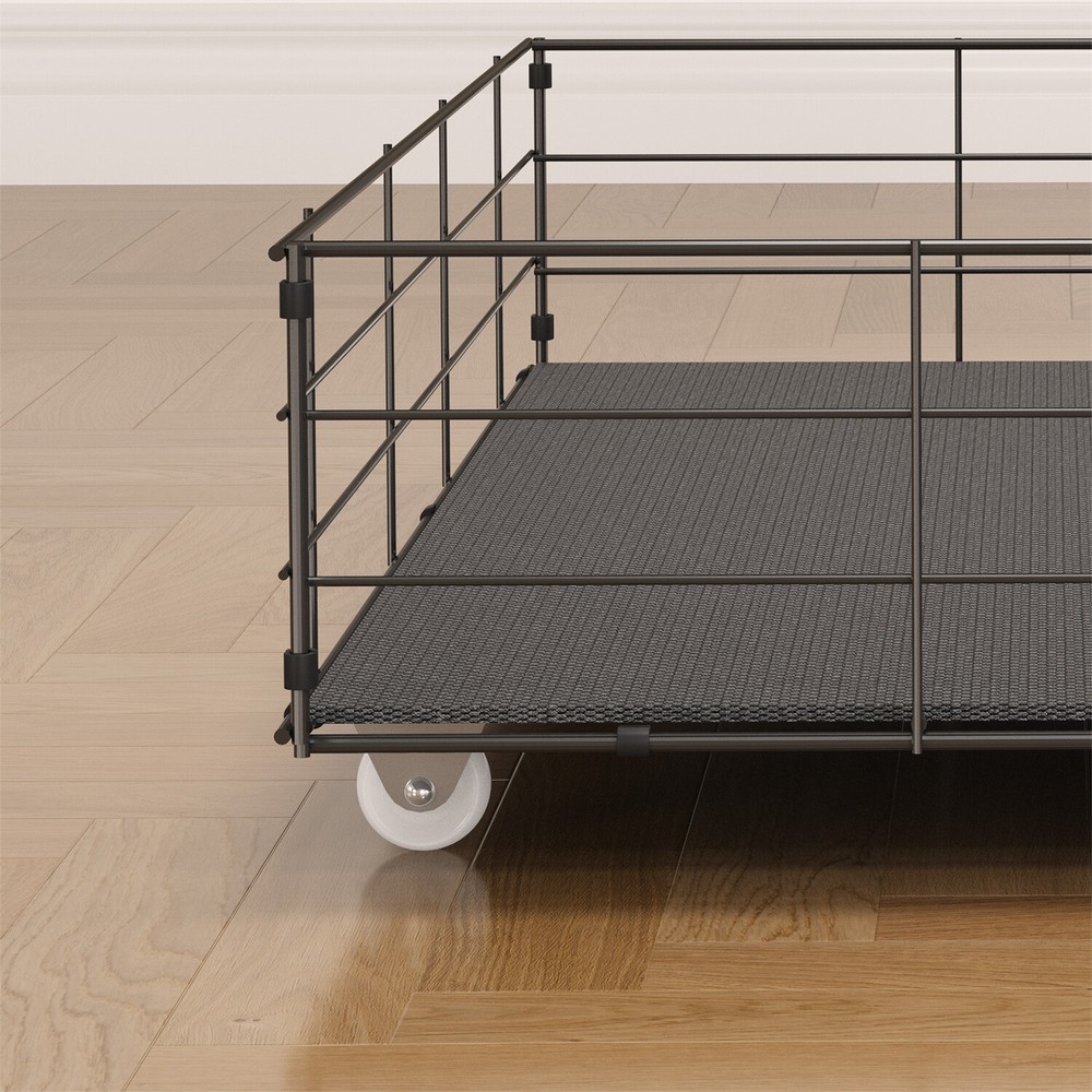 Queen Size Bed Frame Upholstered Platform Bed w/ LED Lights Headboard & 4 Drawer