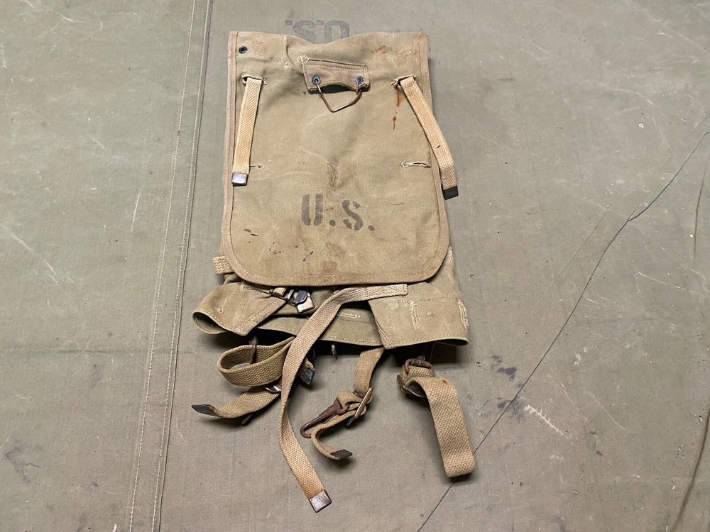 ORIGINAL WWII US ARMY M1928 COMBAT FIELD HAVERSACK BACKPACK-OD#3