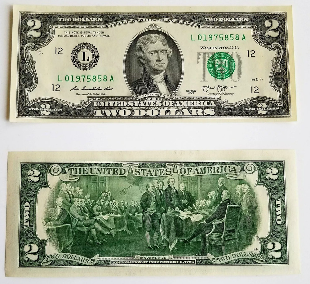USA Uncirculated Sequential Two Dollar Bill $2 Banknote - One note UNC
