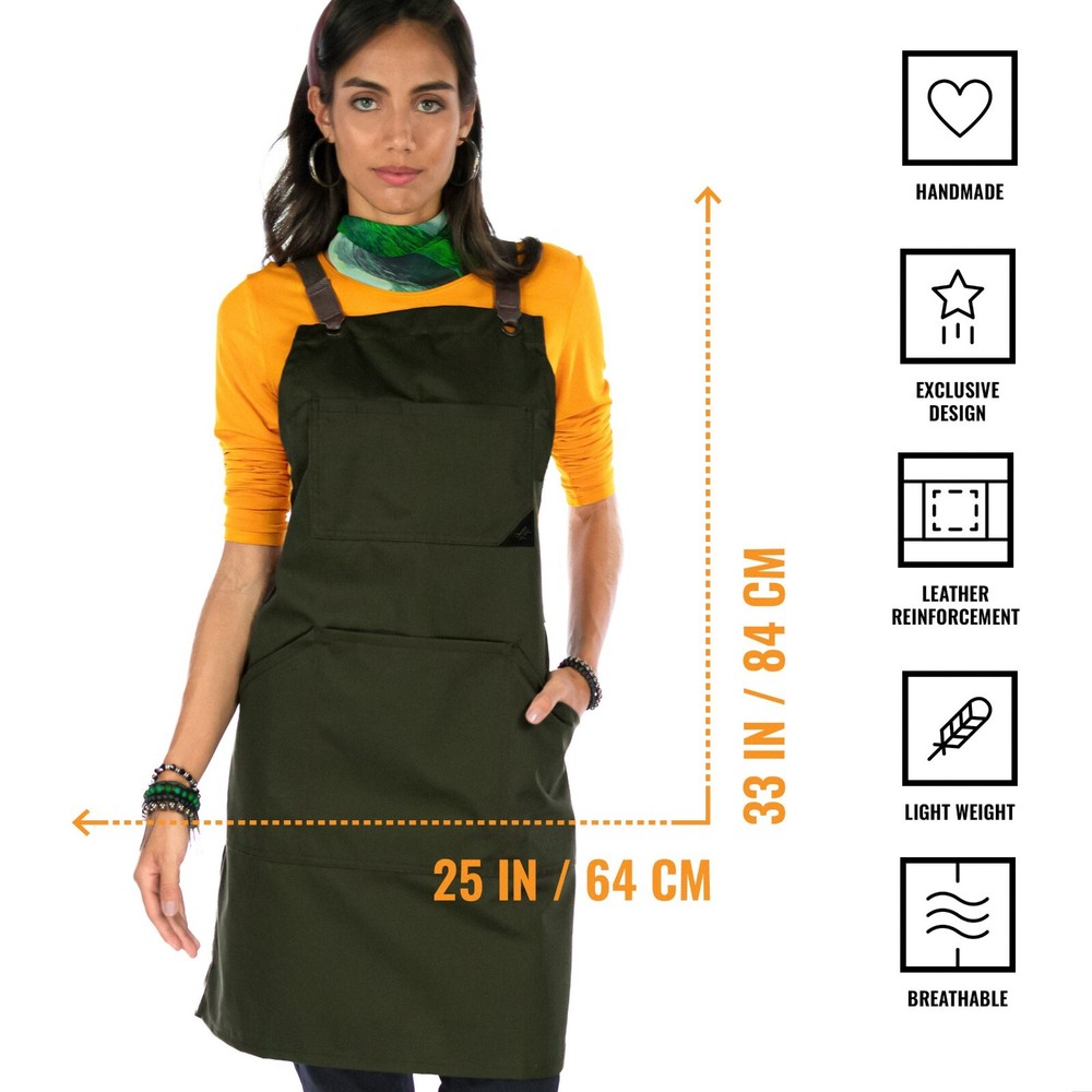 Work Apron - Pro Denim or Twill, Leather Trim, CrossBack - Chef, Bartender